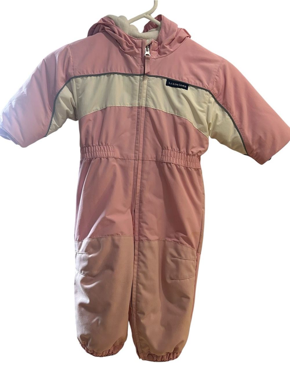 Lands' End Pink and Cream Hooded Snowsuit 12-18 months